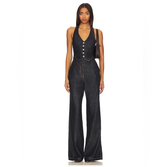 Amanda Uprichard Pants - Amanda Uprichard x Revolve Isadore Denim Jumpsuit in Indig